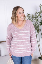 WAREHOUSE Cozy Striped Sweater - Mauve
