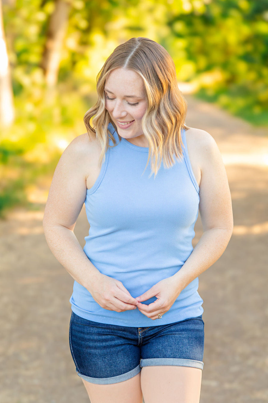 WAREHOUSE Tara Ribbed Tank - Light Blue