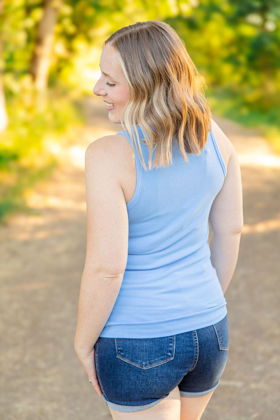WAREHOUSE Tara Ribbed Tank - Light Blue
