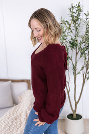 WAREHOUSE Bethany Bow Knit Sweater - Burgundy