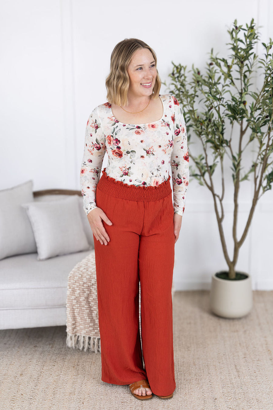 WAREHOUSE Presley Palazzo Pants - Brick