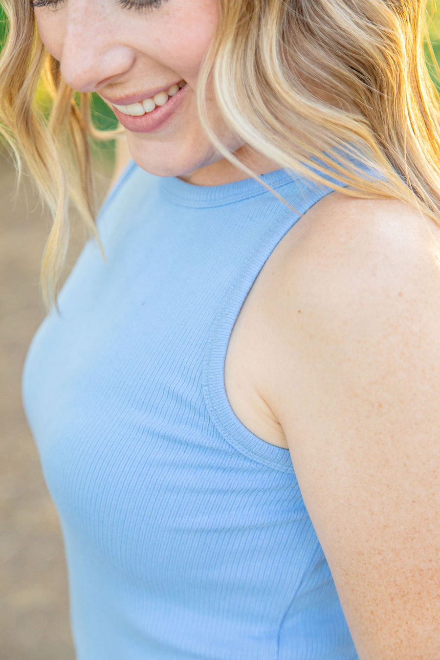 WAREHOUSE Tara Ribbed Tank - Light Blue