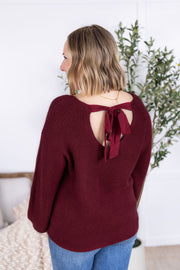 WAREHOUSE Bethany Bow Knit Sweater - Burgundy