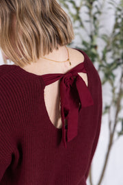 WAREHOUSE Bethany Bow Knit Sweater - Burgundy