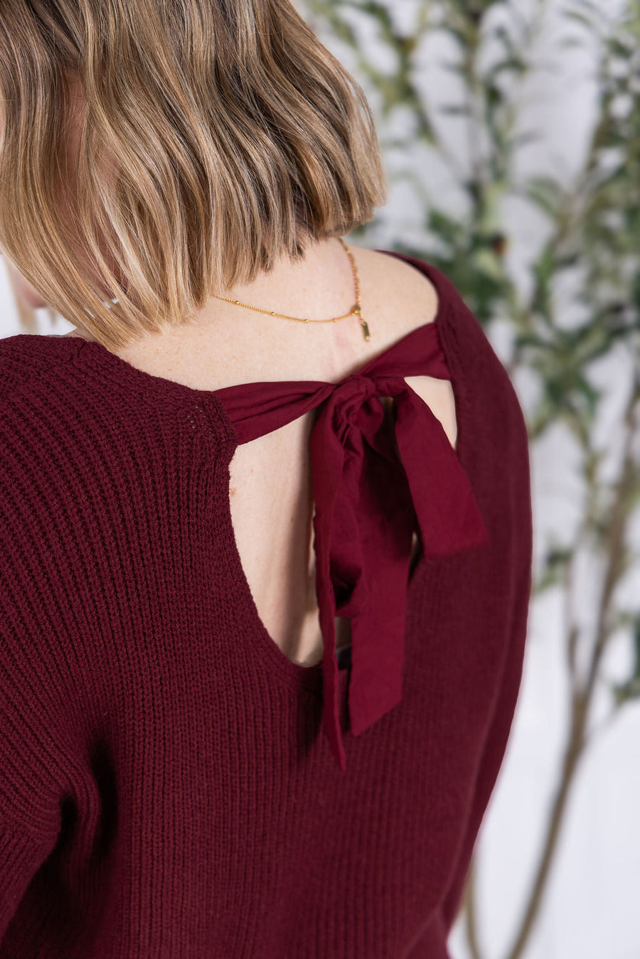 WAREHOUSE Bethany Bow Knit Sweater - Burgundy