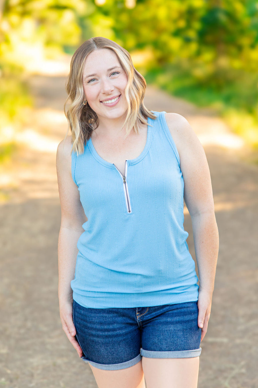 WAREHOUSE Mila Zipper Tank - Blue
