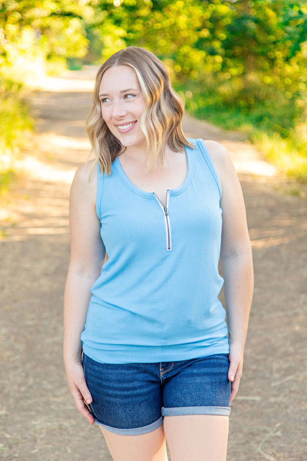 WAREHOUSE Mila Zipper Tank - Blue