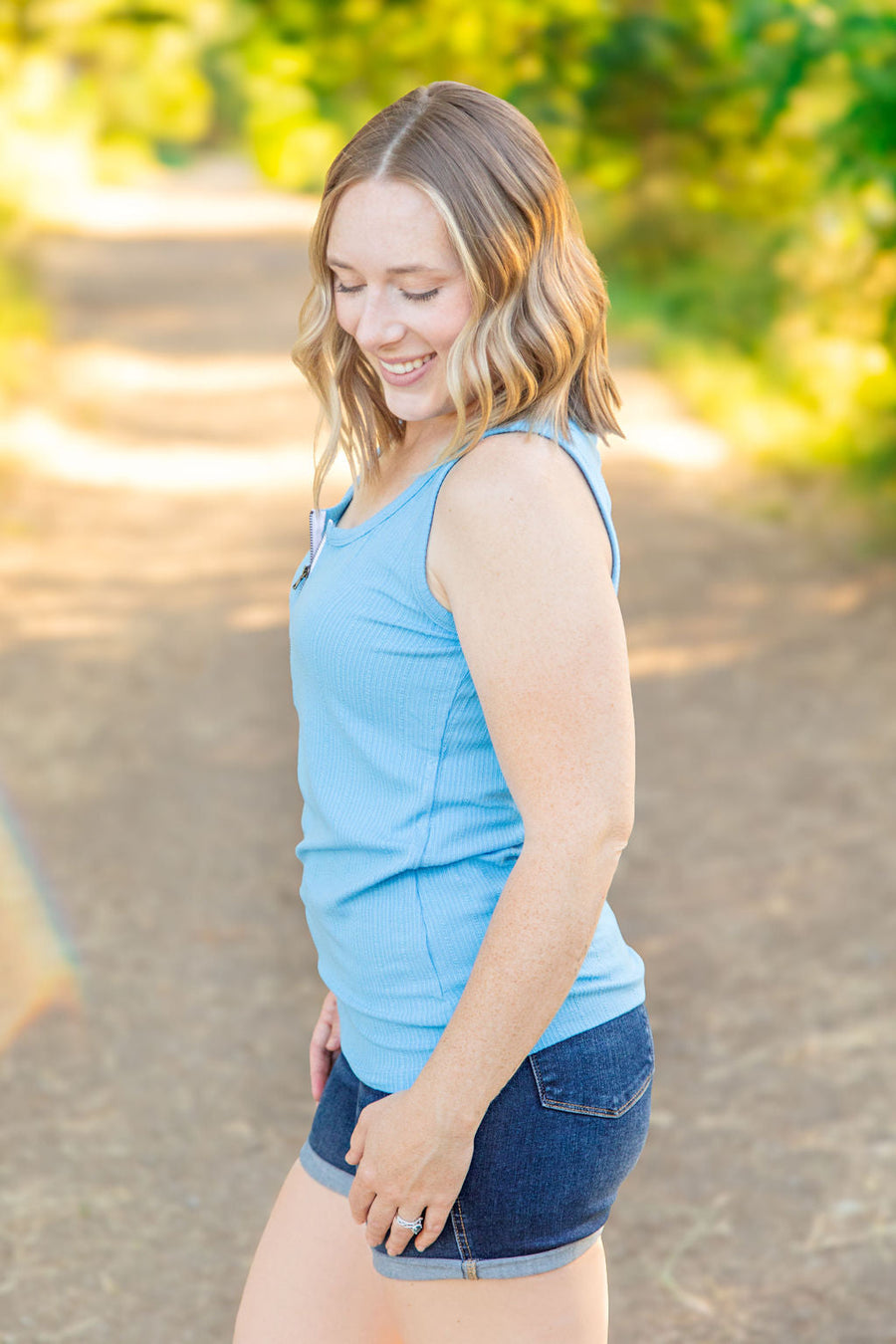 WAREHOUSE Mila Zipper Tank - Blue