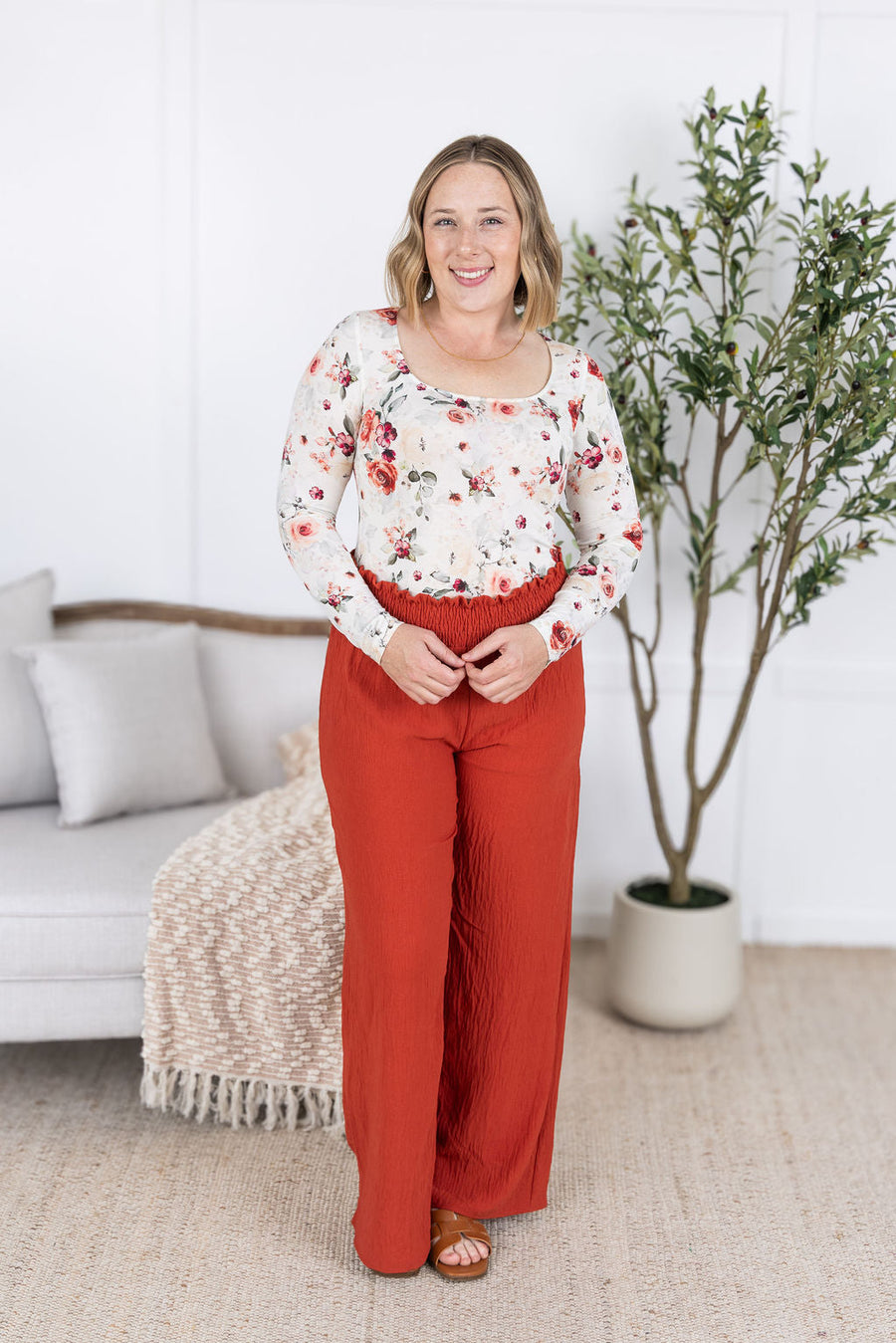 WAREHOUSE Presley Palazzo Pants - Brick