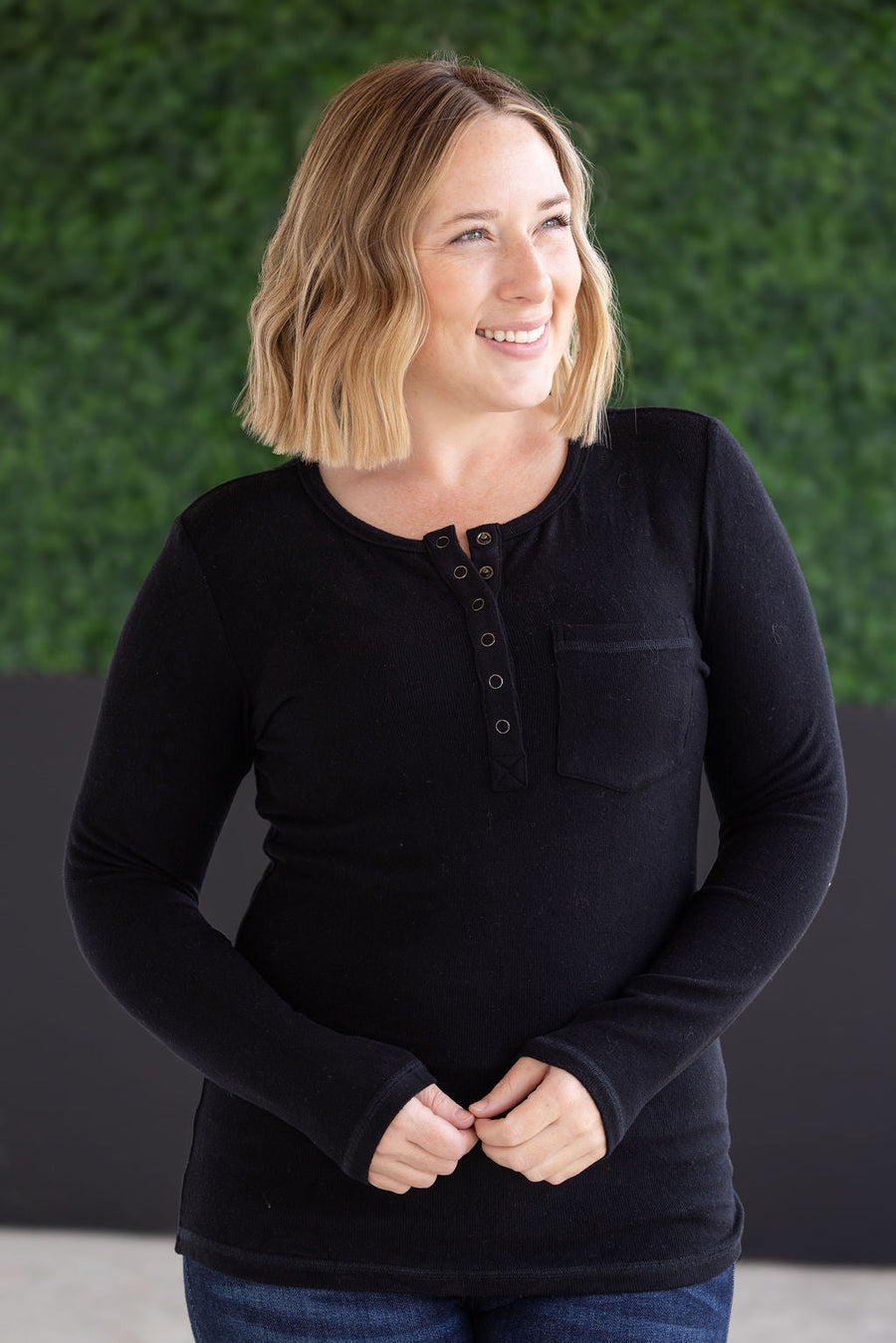 WAREHOUSE Georgia Long Sleeve Top - Black