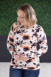 WAREHOUSE Blair Long Sleeve Top - Neutral Abstract