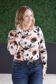 WAREHOUSE Blair Long Sleeve Top - Neutral Abstract