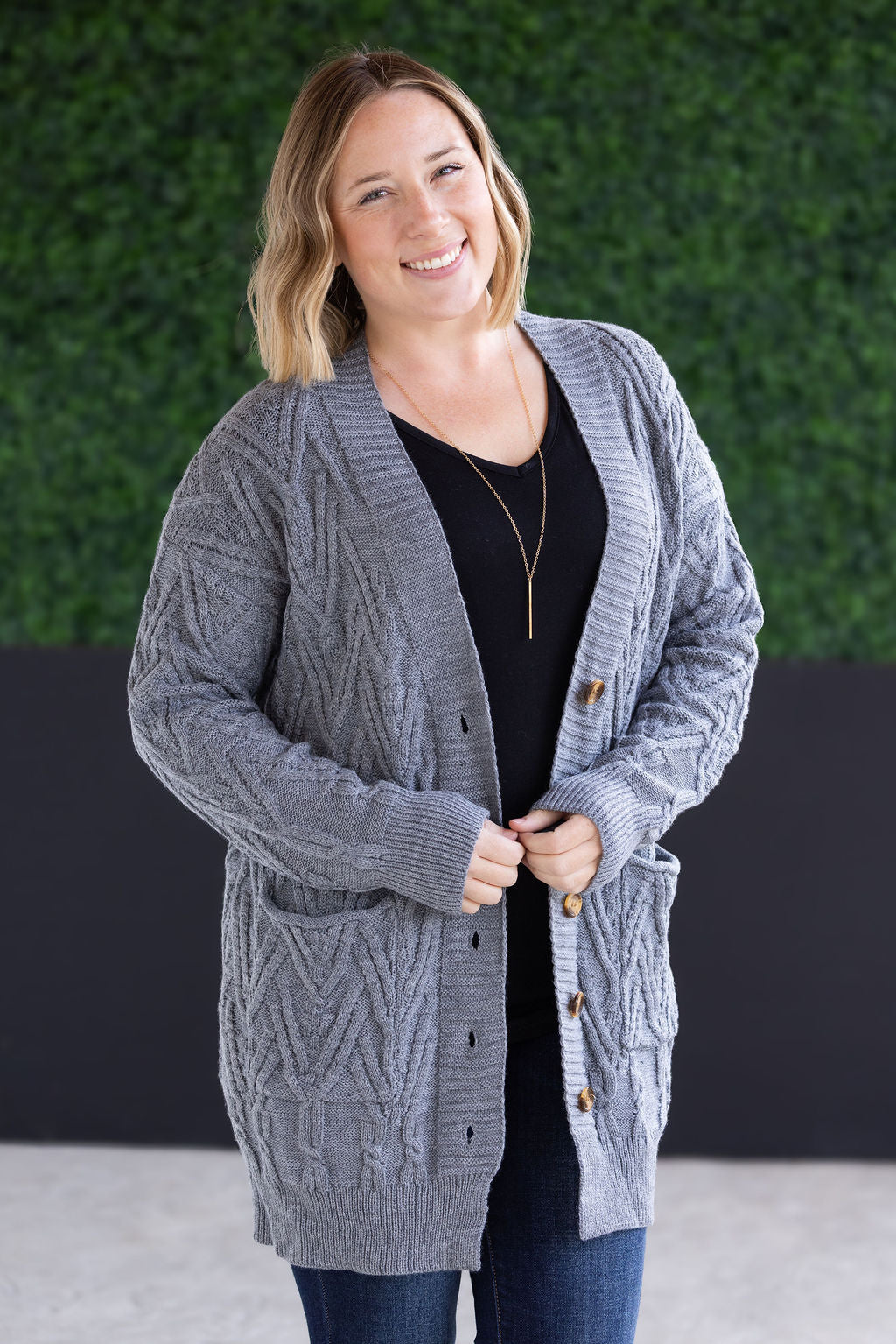 WAREHOUSE Brooks Button Sweater Cardigan - Grey