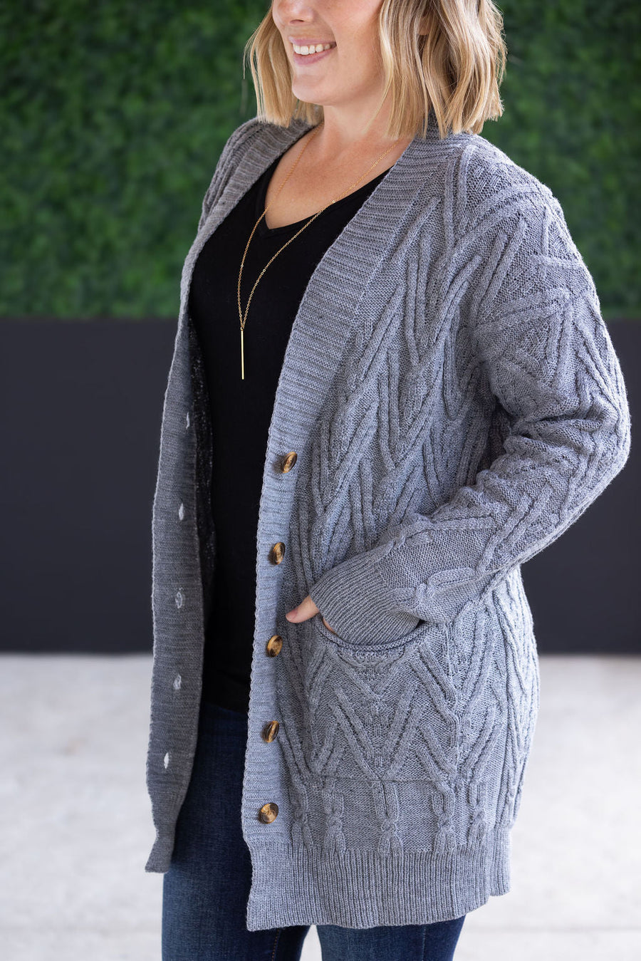 WAREHOUSE Brooks Button Sweater Cardigan - Grey