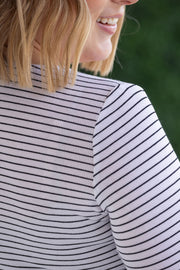 WAREHOUSE Striped Henley Long Sleeve - White