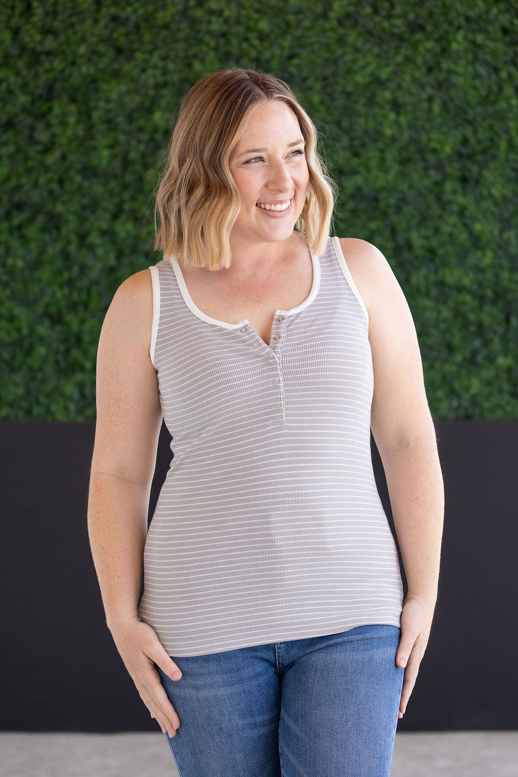 WAREHOUSE Shiloh Button Snap Tank - Grey
