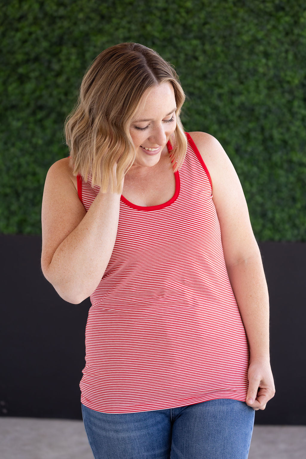 WAREHOUSE Micro Striped Tank - Red