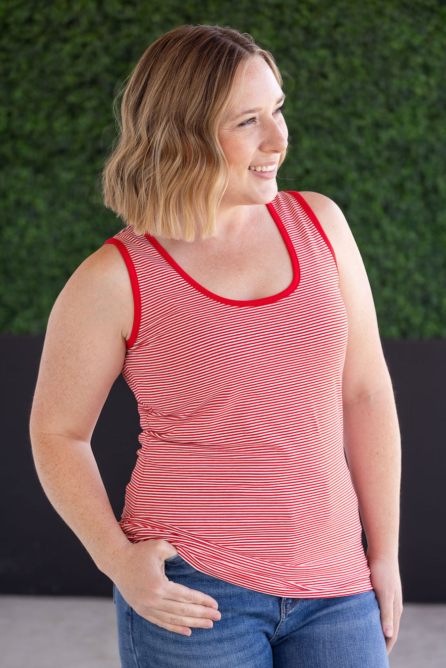 WAREHOUSE Micro Striped Tank - Red