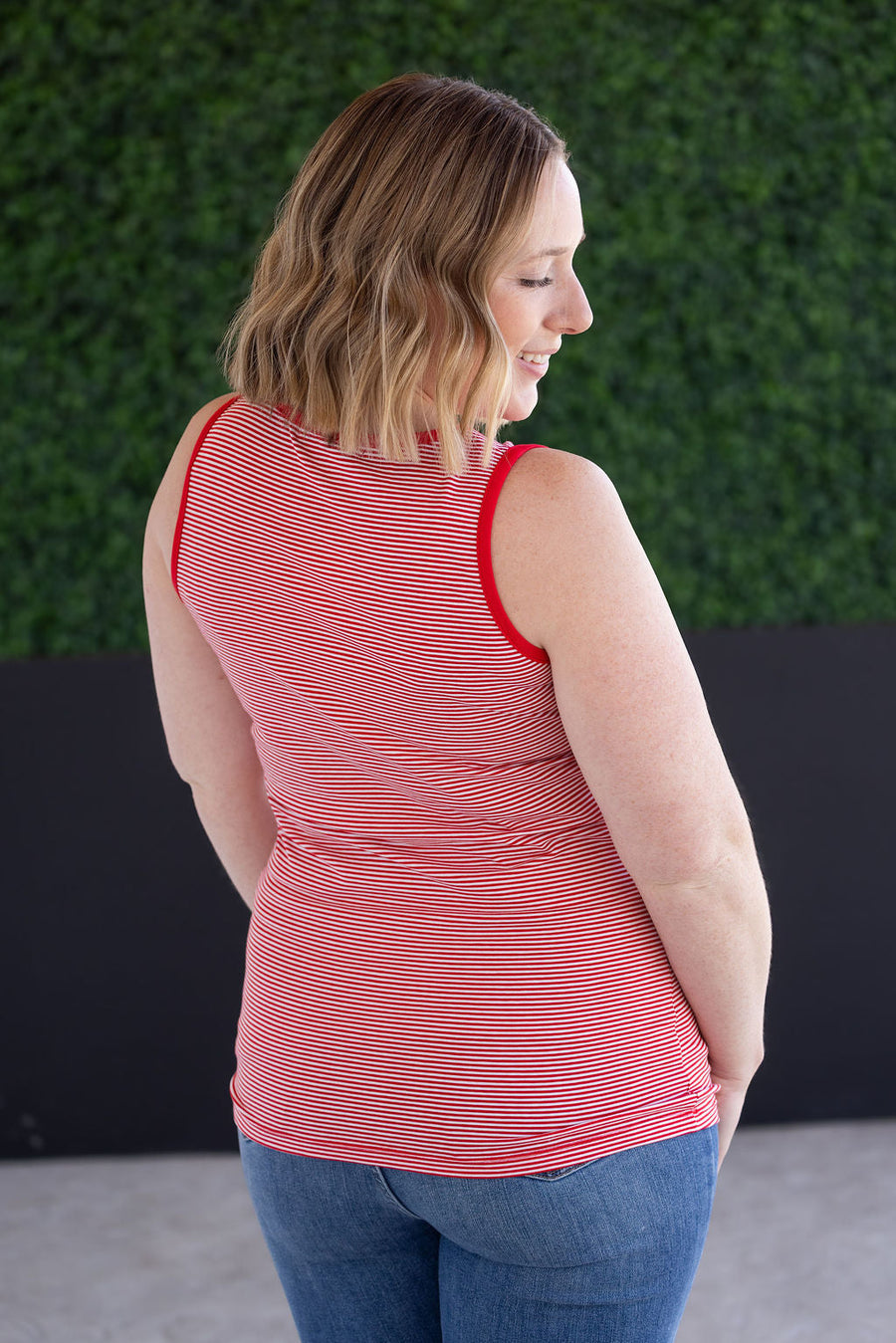 WAREHOUSE Micro Striped Tank - Red