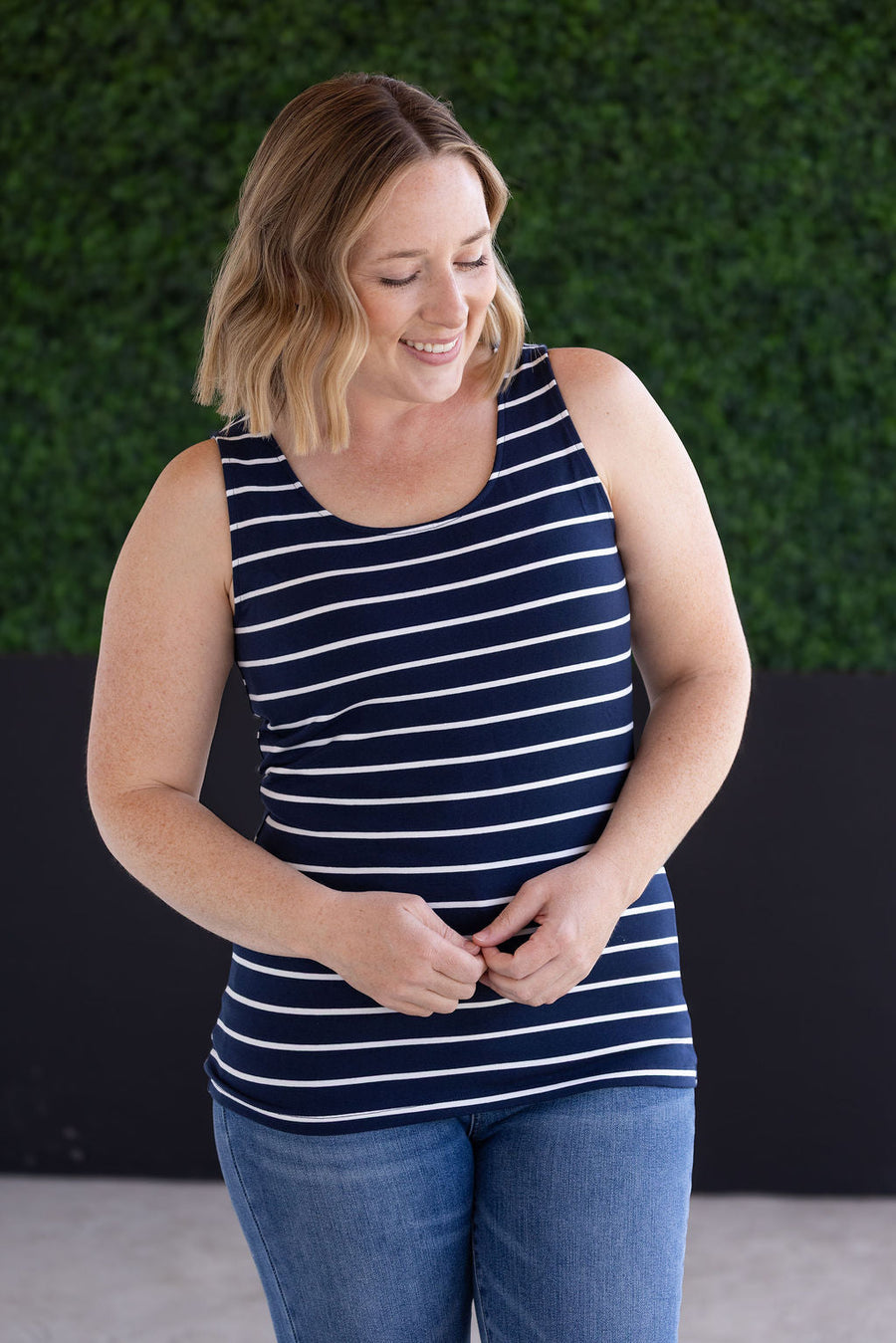 WAREHOUSE Tiffany Tank - Navy and White Stripes
