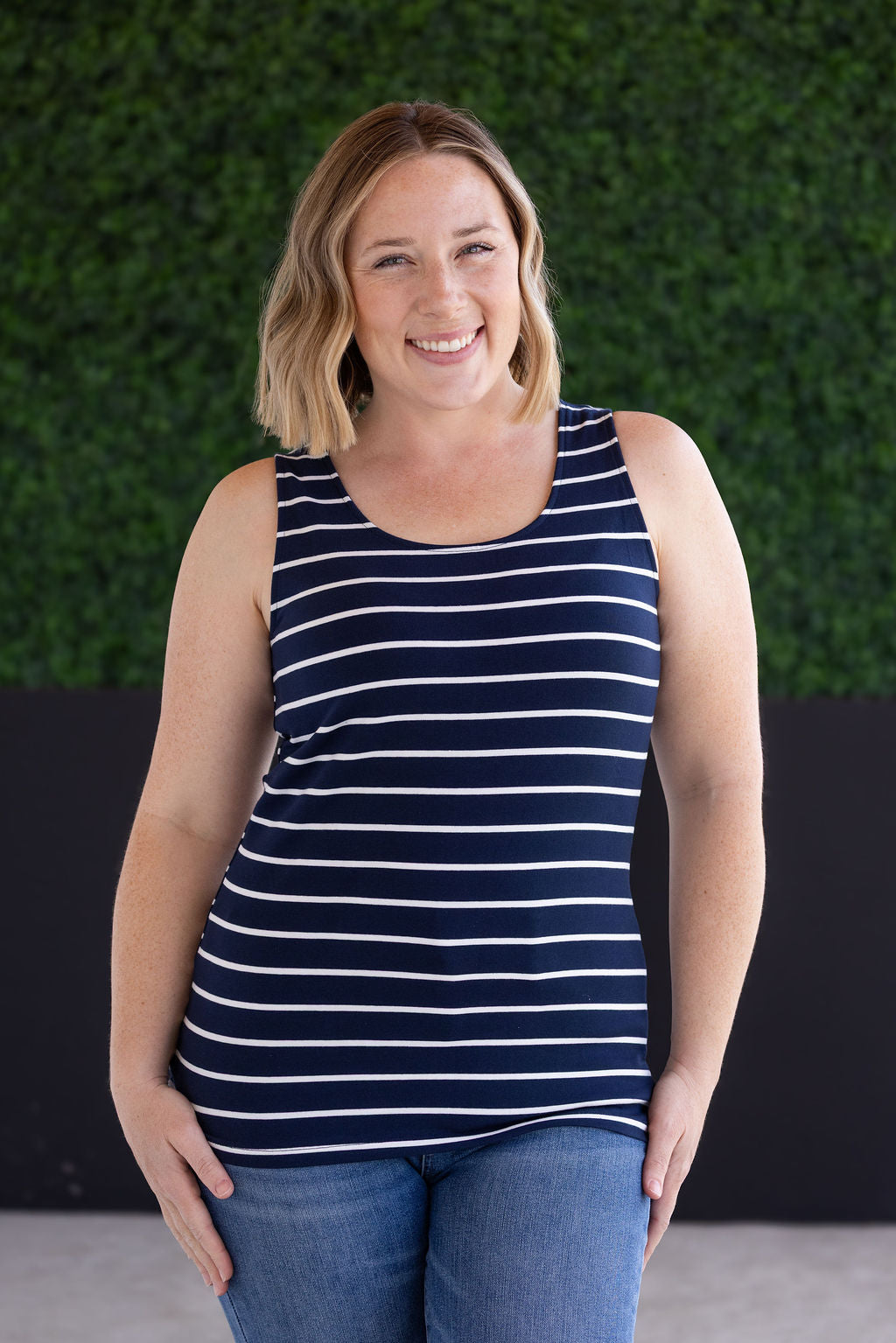 WAREHOUSE Tiffany Tank - Navy and White Stripes