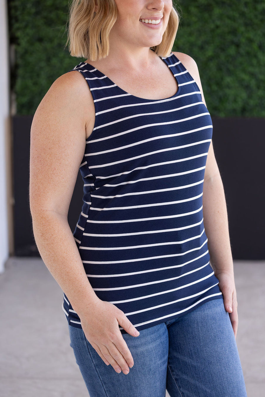 WAREHOUSE Tiffany Tank - Navy and White Stripes