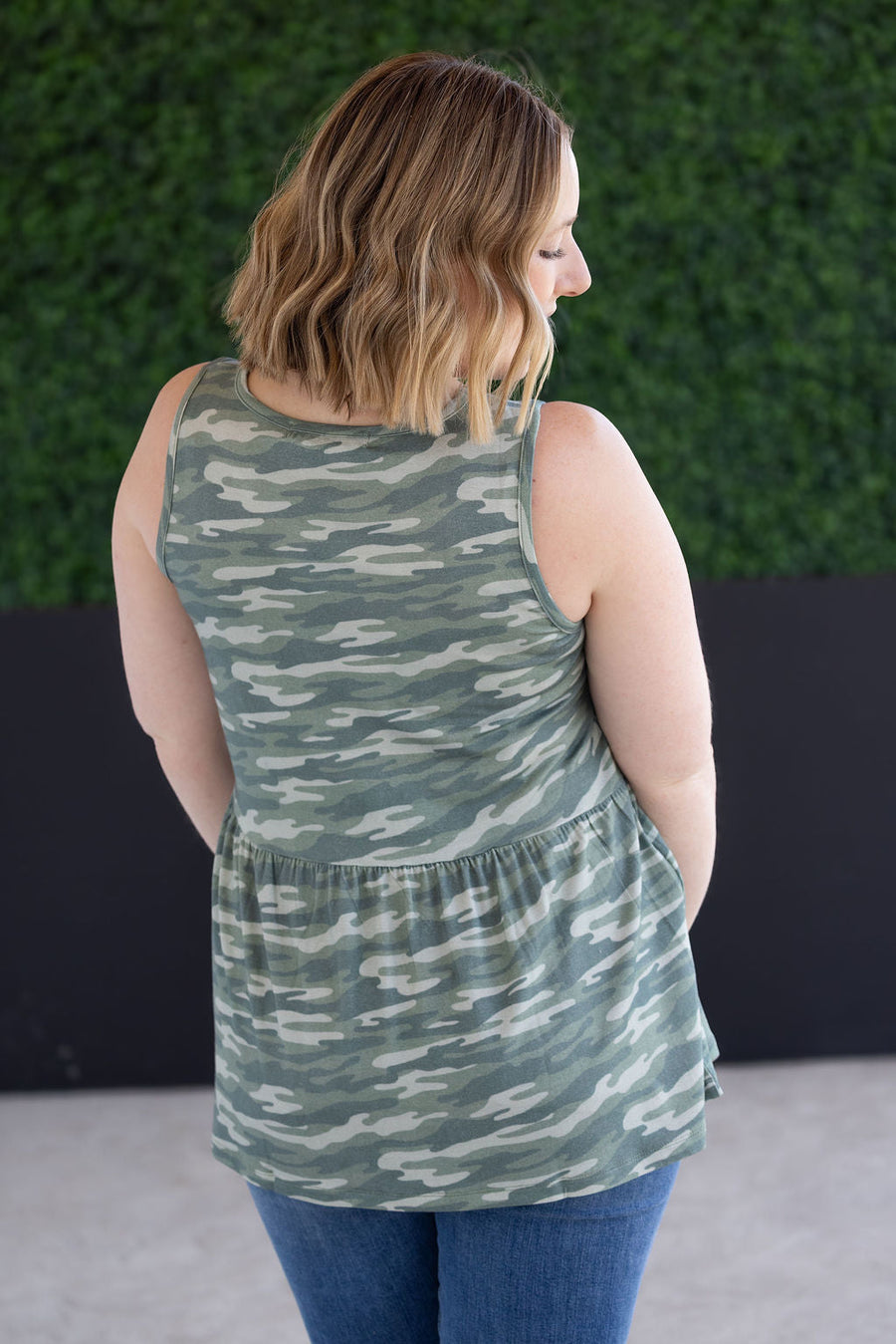 WAREHOUSE Renee Ruffle Tank Top - Camo