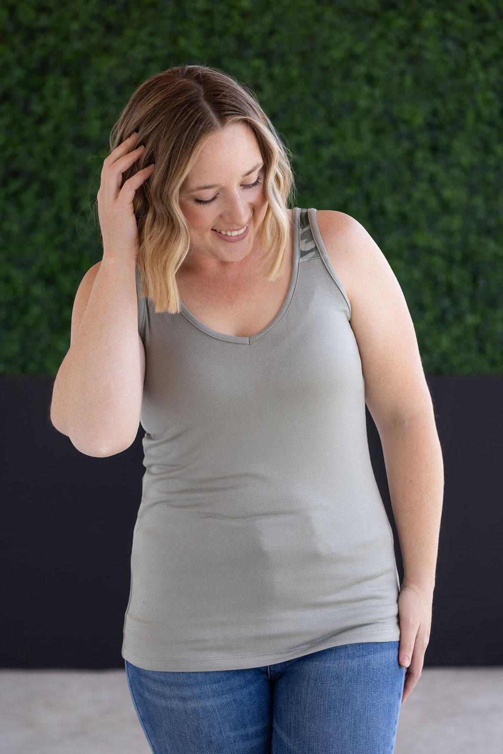 WAREHOUSE Poppy Tank - Olive and Camo