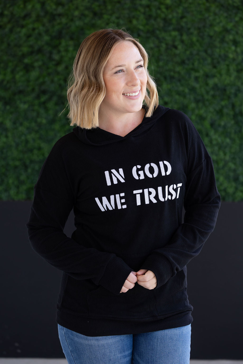 WAREHOUSE Corrine Embroidered Hoodie - In God We Trust