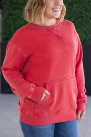 WAREHOUSE Vintage Wash Pocket Pullover - Red