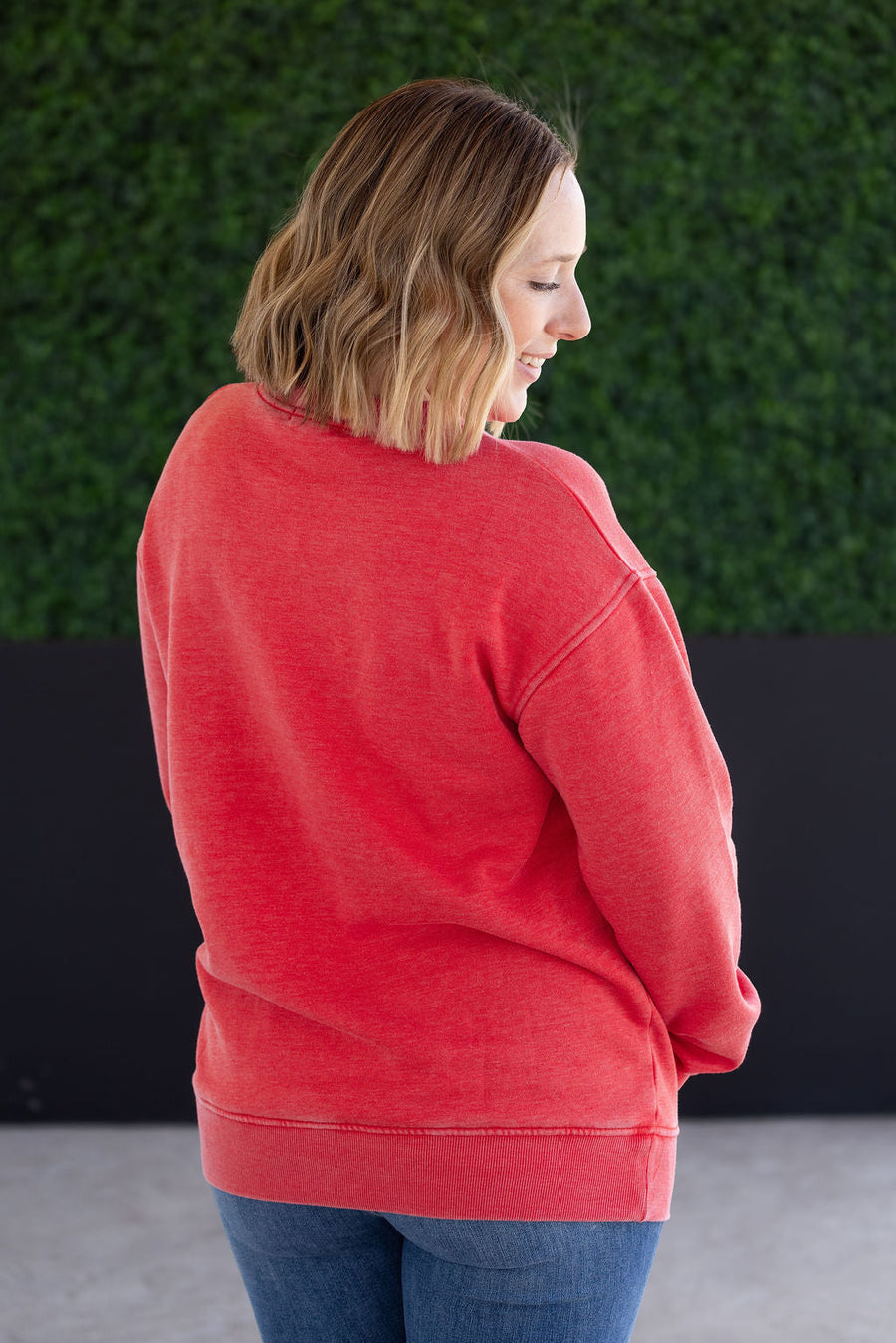 WAREHOUSE Vintage Wash Pocket Pullover - Red