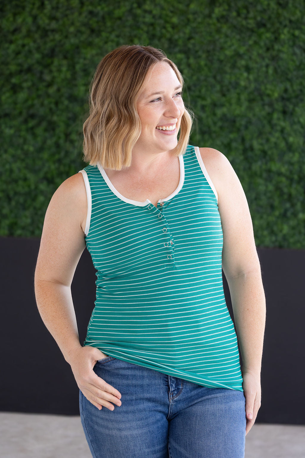 WAREHOUSE Shiloh Button Snap Tank - Green