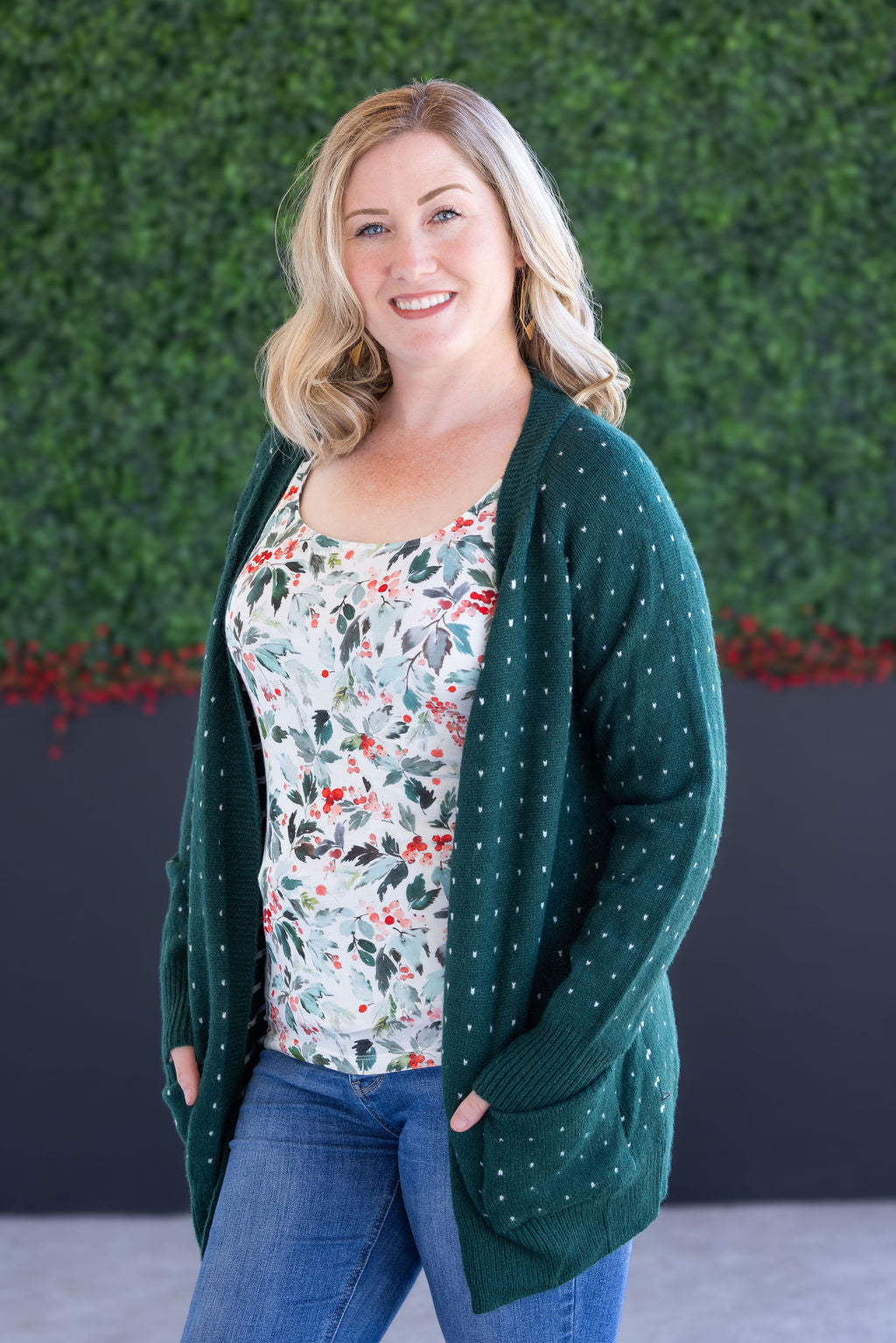 WAREHOUSE Dalilah Dot Cardigan - Forest Green