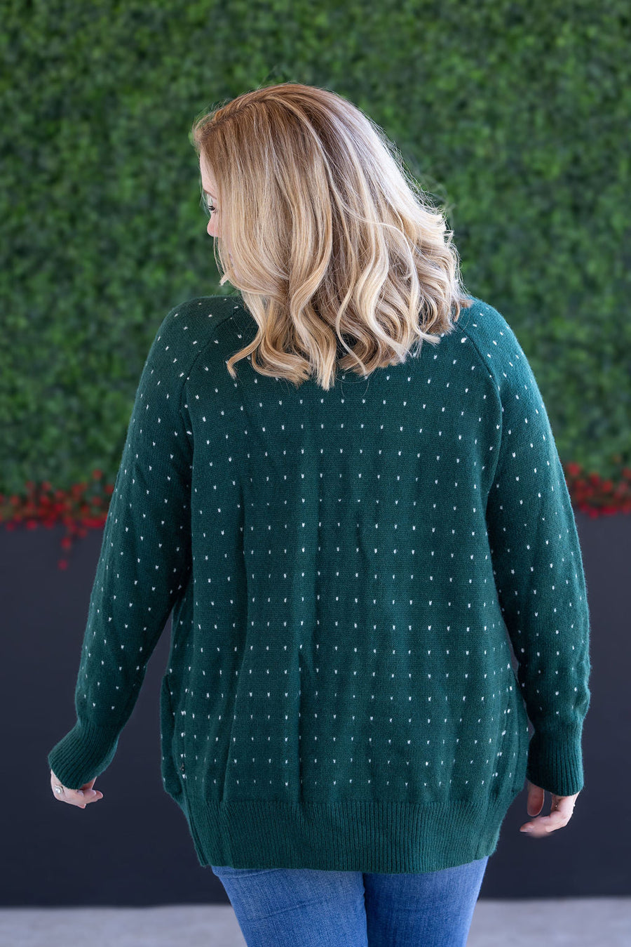 WAREHOUSE Dalilah Dot Cardigan - Forest Green