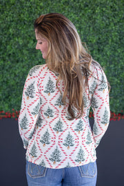 WAREHOUSE Blair Long Sleeve Top - Candy Cane Lane
