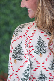 WAREHOUSE Blair Long Sleeve Top - Candy Cane Lane