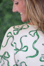 WAREHOUSE Alyssa Long Sleeve Top - Green Ribbons