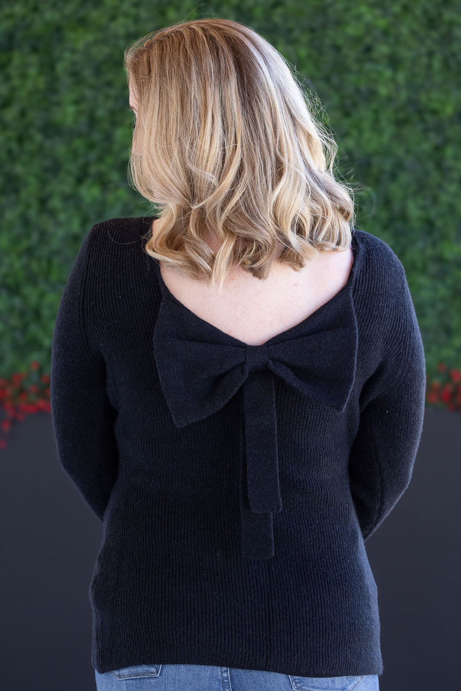 WAREHOUSE Bridget Back Bow Sweater - Black