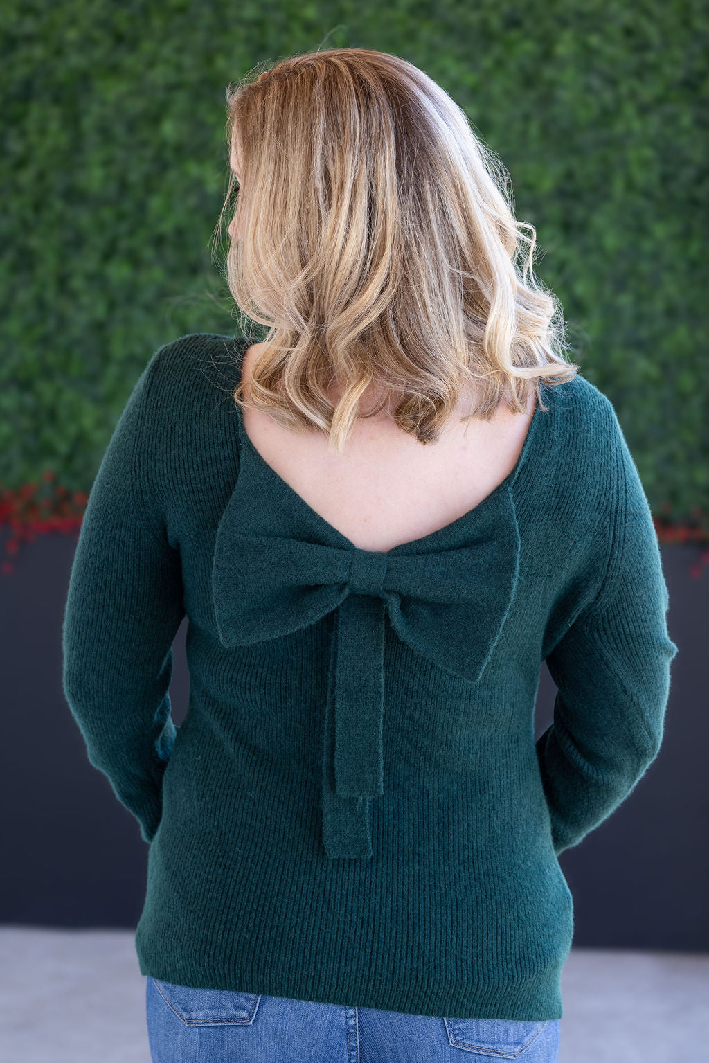 WAREHOUSE Bridget Back Bow Sweater - Hunter Green