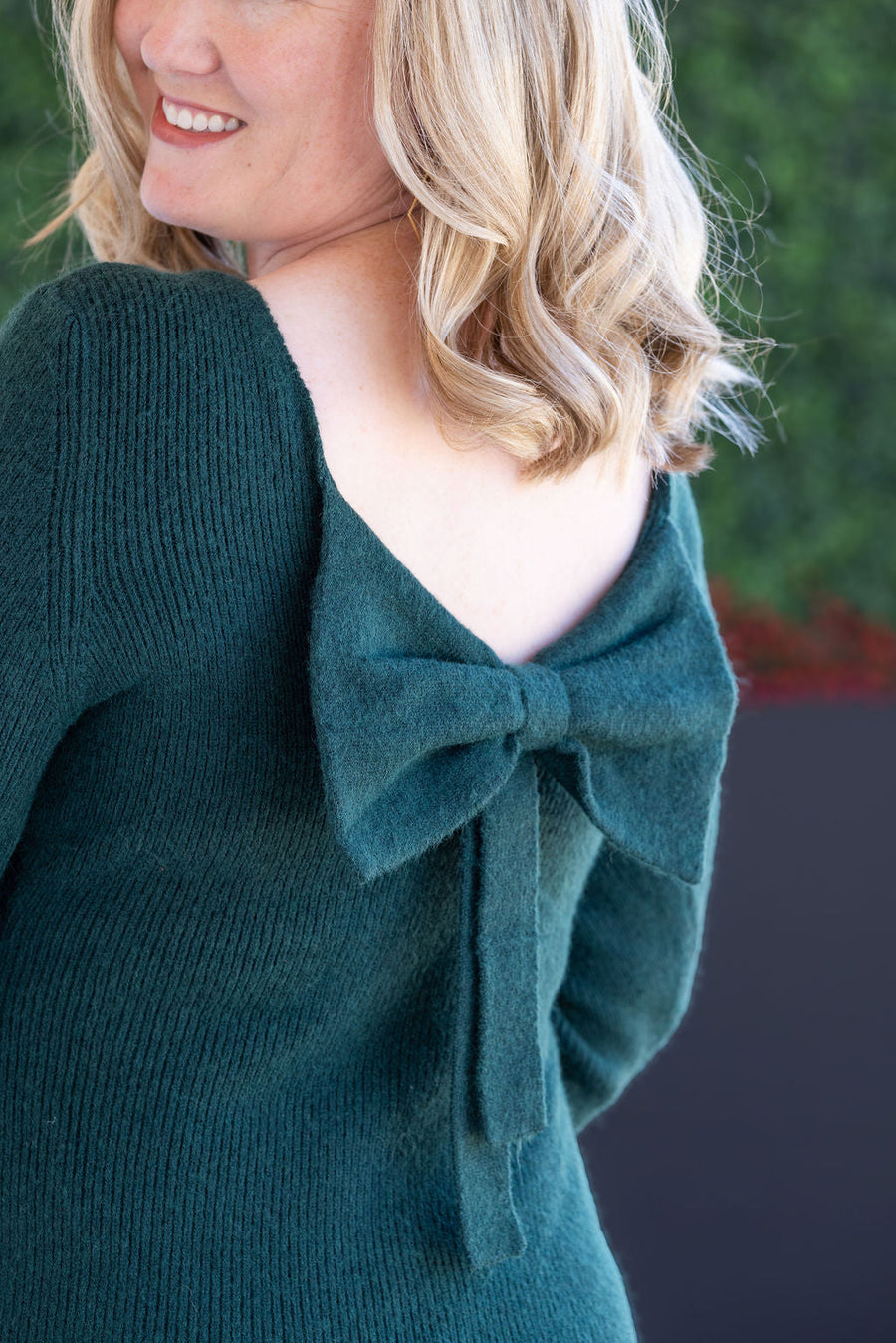 WAREHOUSE Bridget Back Bow Sweater - Hunter Green