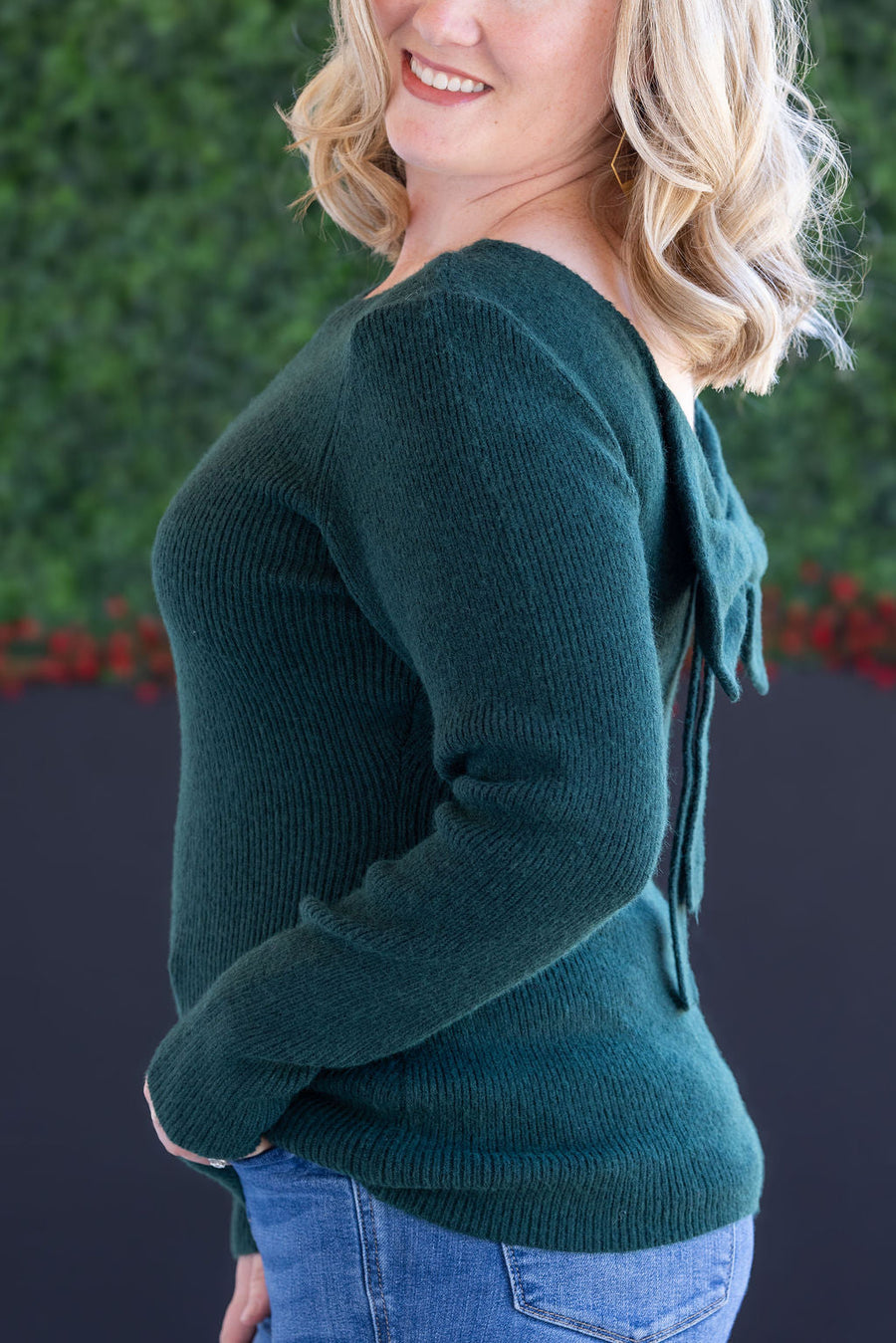 WAREHOUSE Bridget Back Bow Sweater - Hunter Green