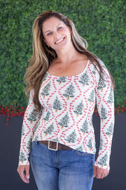 WAREHOUSE Alyssa Long Sleeve Top - Candy Cane Lane