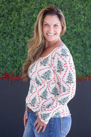 WAREHOUSE Alyssa Long Sleeve Top - Candy Cane Lane