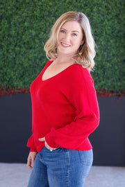 WAREHOUSE Bethany Bow Knit Sweater - Red