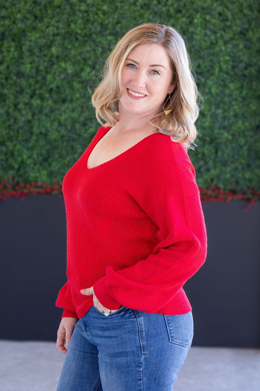 WAREHOUSE Bethany Bow Knit Sweater - Red