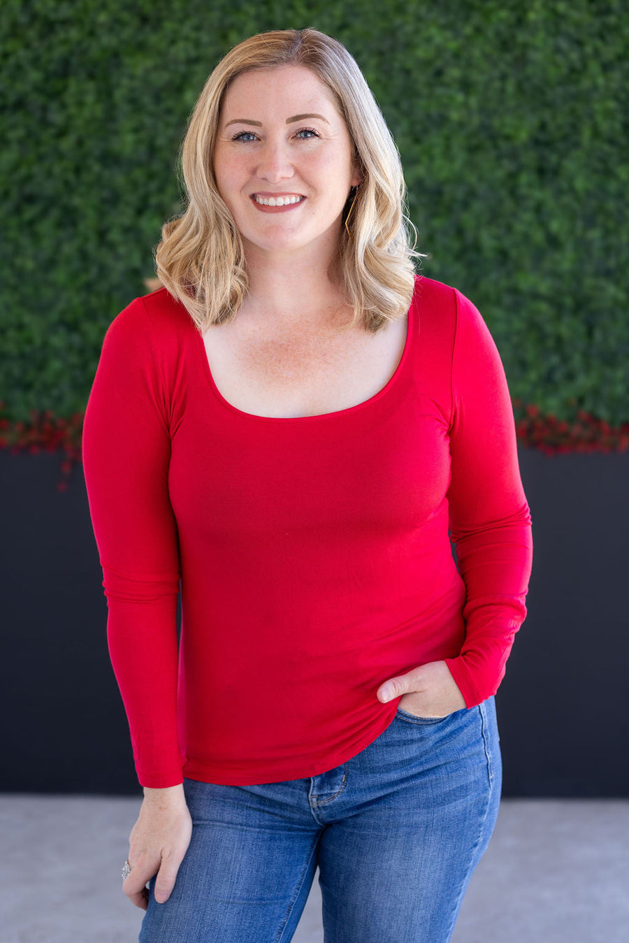 WAREHOUSE Alyssa Long Sleeve Top - Red