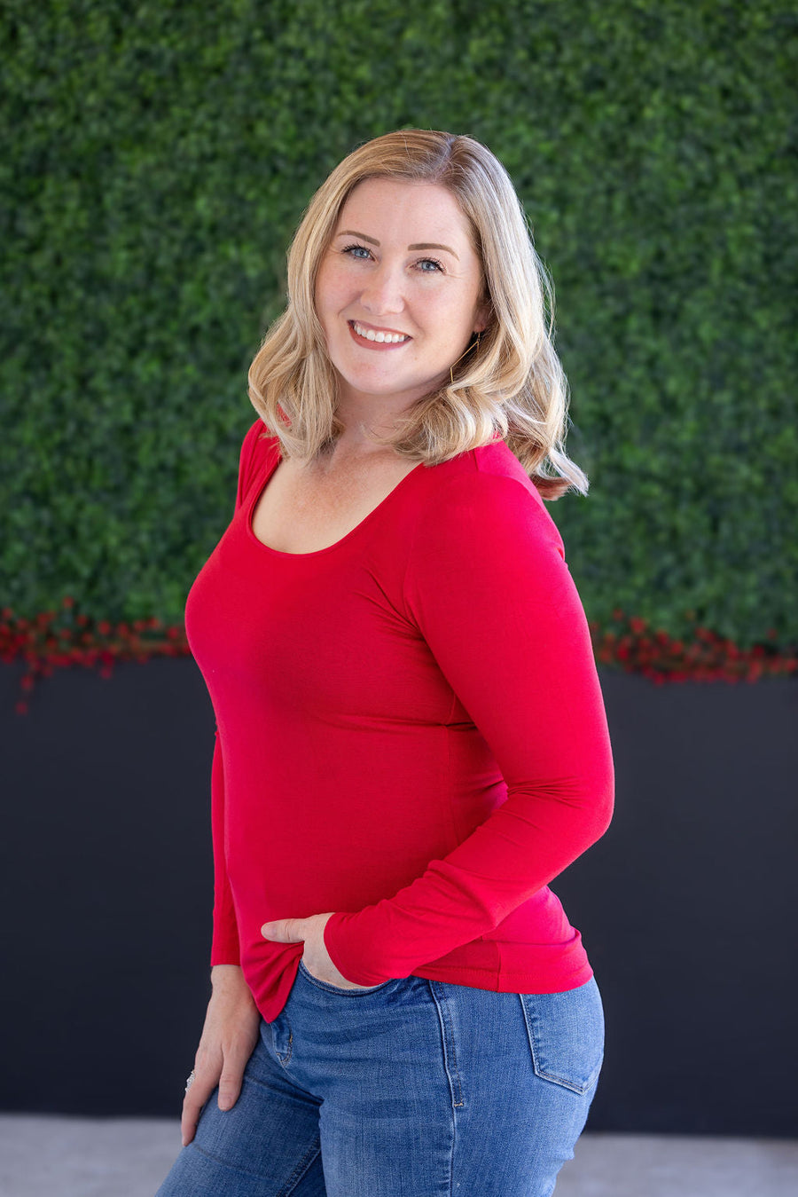 WAREHOUSE Alyssa Long Sleeve Top - Red