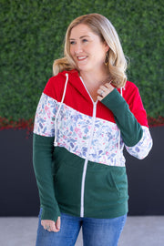 WAREHOUSE Colorblock Fullzip - Red, Winter Berry, Evergreen
