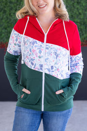 WAREHOUSE Colorblock Fullzip - Red, Winter Berry, Evergreen