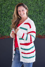WAREHOUSE Stripe Cardigan - Christmas Stripe